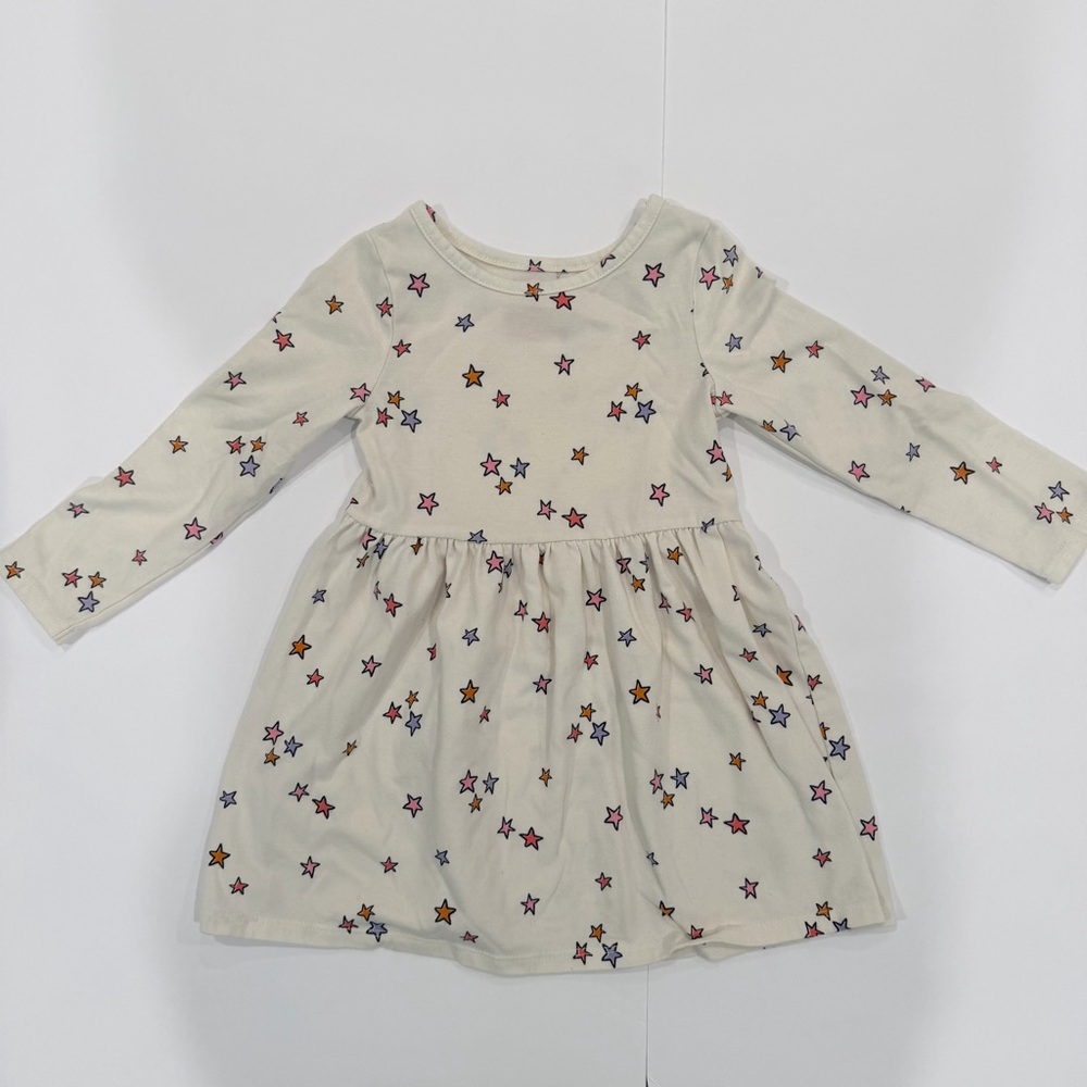 Cat & Jack Cream Starry Toddler Girls Long Sleeve Dress - 3T